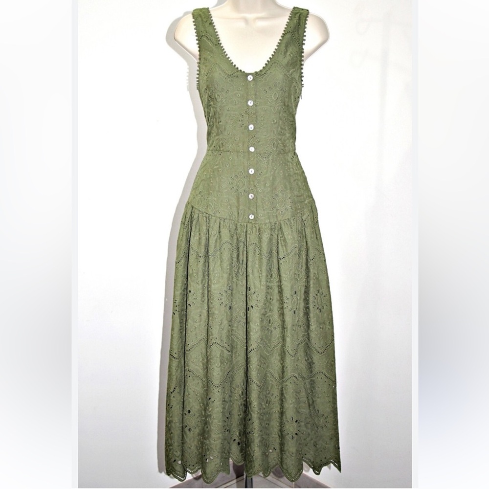 Flash sale! HOUSE OF HARLOW 1960 Cotton Eyelet embroidery Midi Dress in Olive